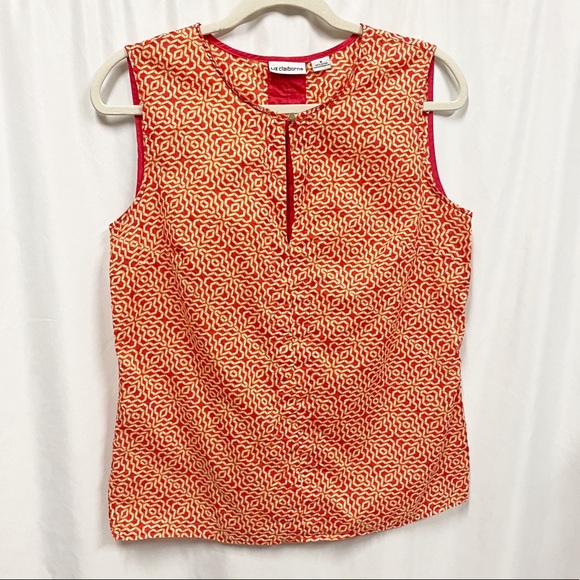 Liz Claiborne Red/Orange Geometric Print Sleeveless Top - Picture 4 of 9